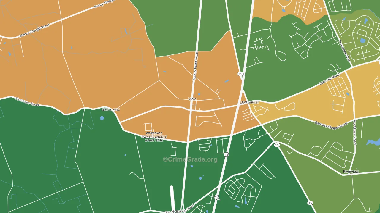 Viola, DE Map of Robbery Rates