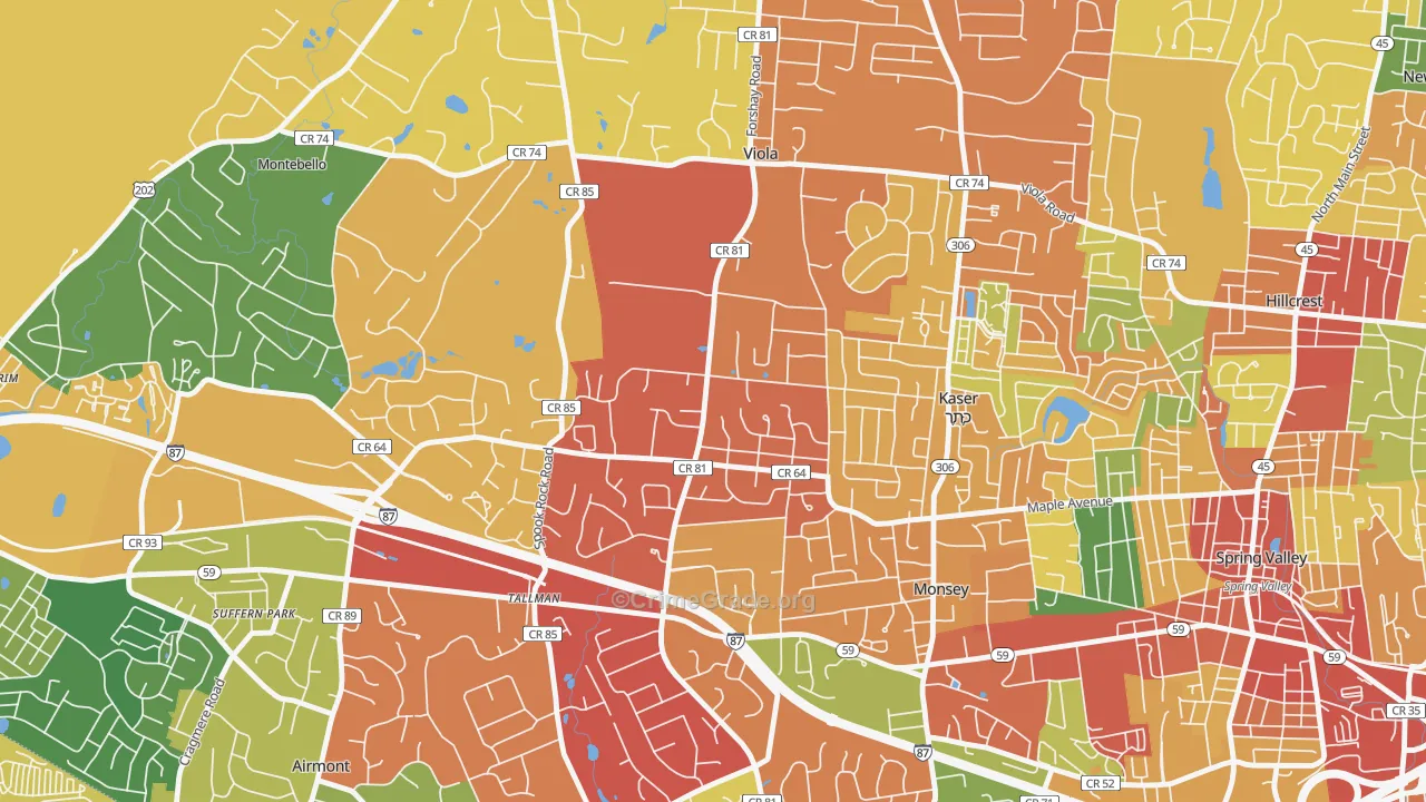 Viola, Monsey, NY Map of Robbery Rates