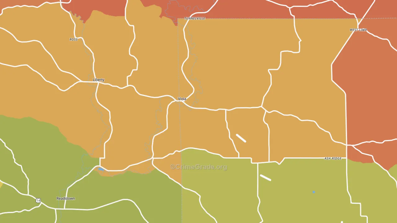 Viola, WI Map of Robbery Rates