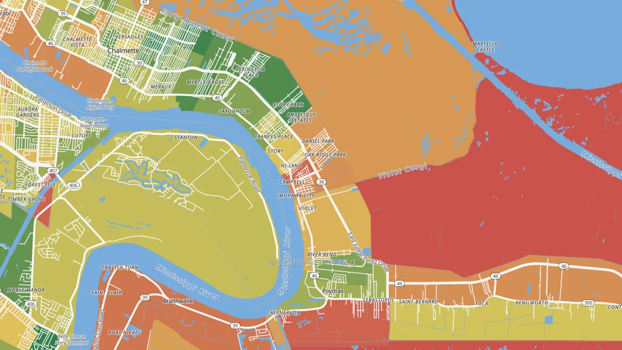 Violet, LA Map of Robbery Rates