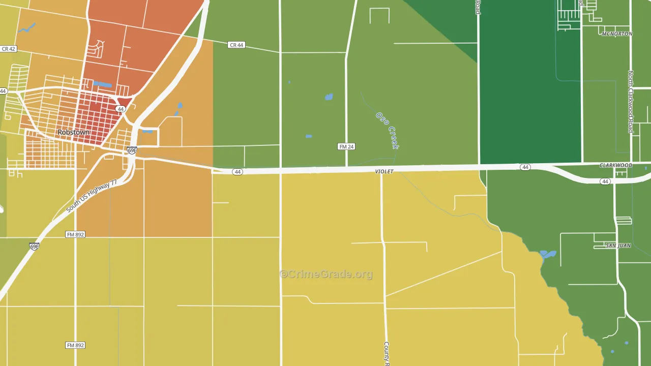 Violet, TX Map of Robbery Rates