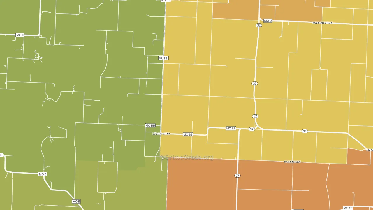 Virgil City, MO Map of Robbery Rates