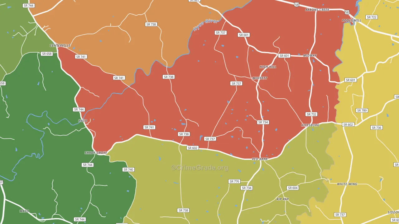 Virgilina, VA Map of Robbery Rates