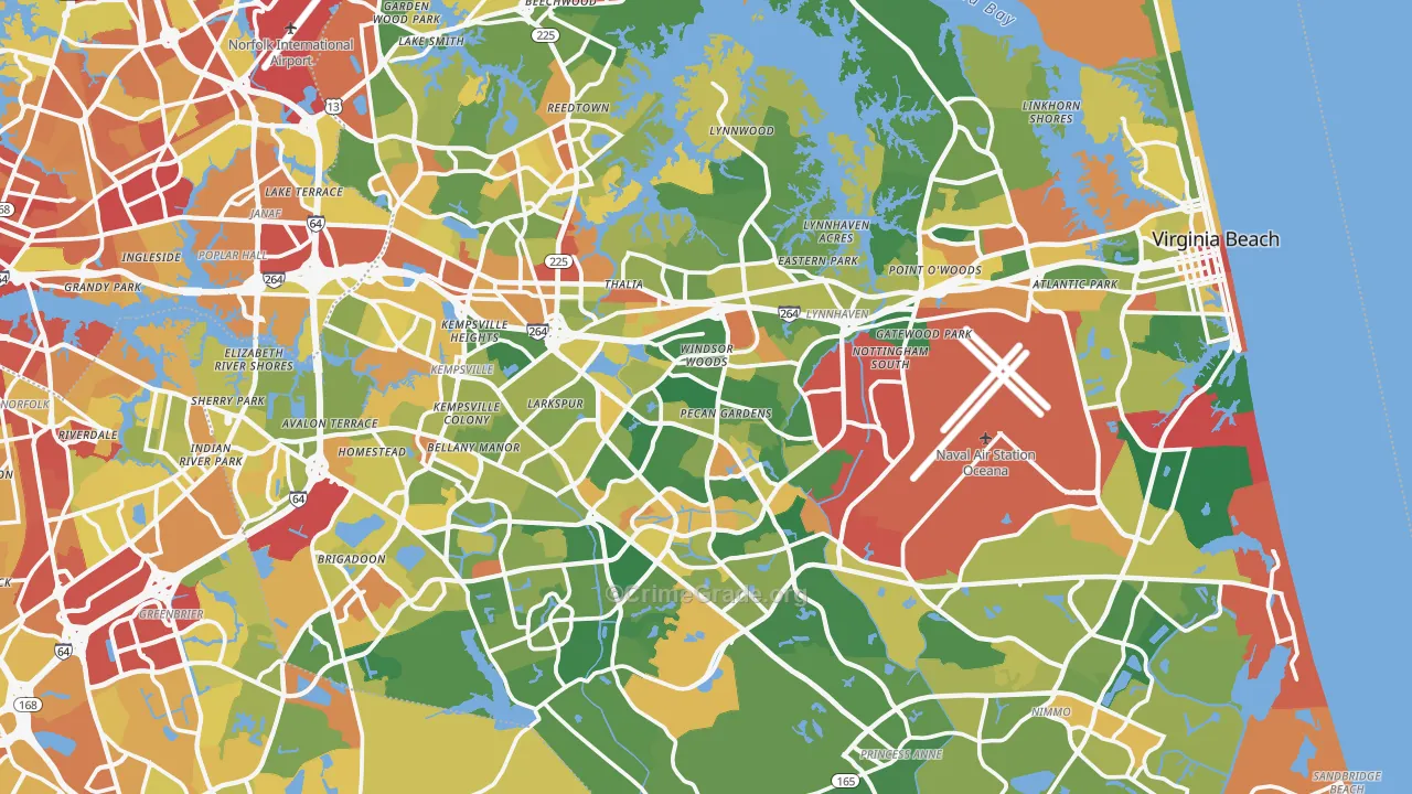 Virginia Beach City, VA Map of Robbery Rates