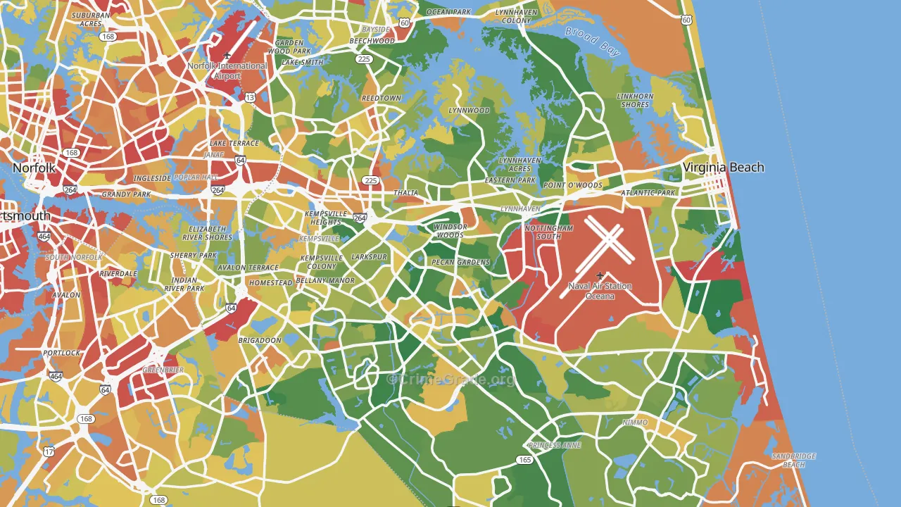 Virginia Beach, VA Map of Robbery Rates