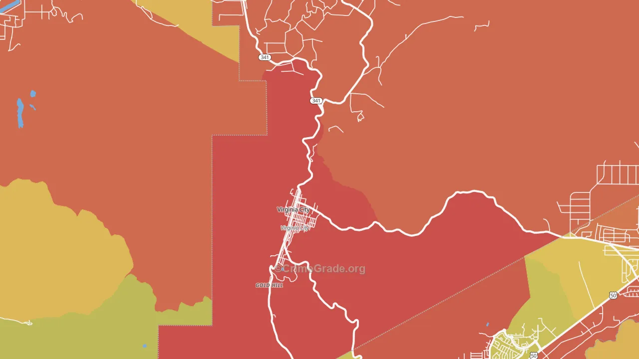 Virginia City, NV Map of Robbery Rates