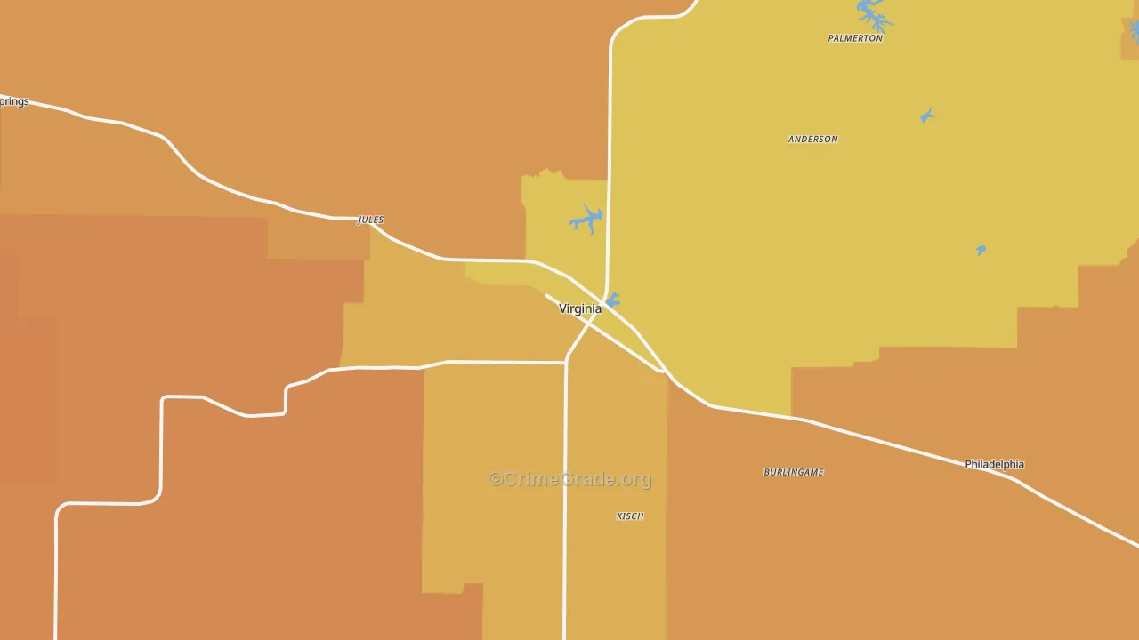 Virginia, IL Map of Robbery Rates