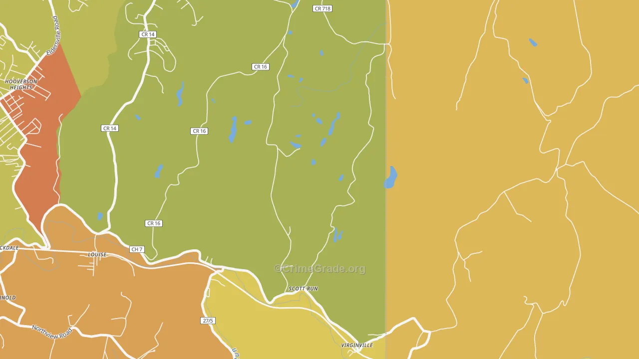Virginville, WV Map of Robbery Rates