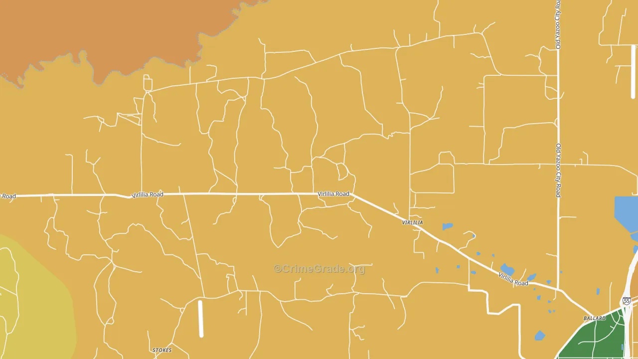 Virlilia, MS Map of Robbery Rates