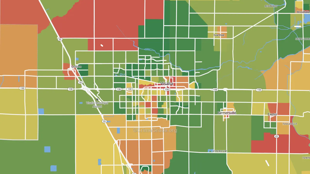 Visalia, CA Map of Robbery Rates