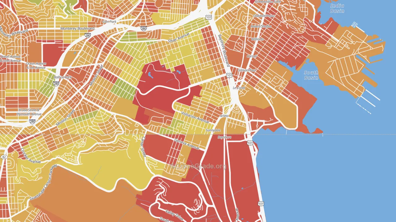 Visitacion Valley, San Francisco, CA Map of Robbery Rates