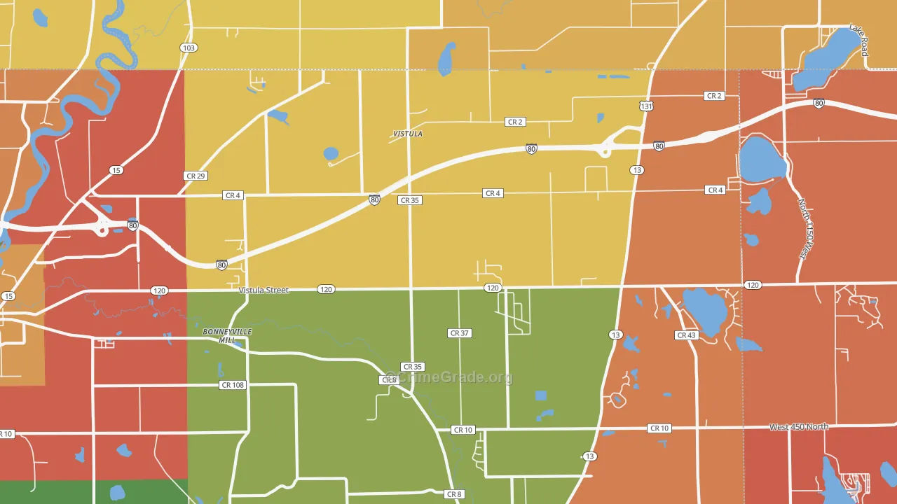 Vistula, IN Map of Robbery Rates