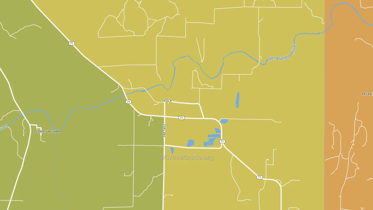 Voca, TX Map of Robbery Rates