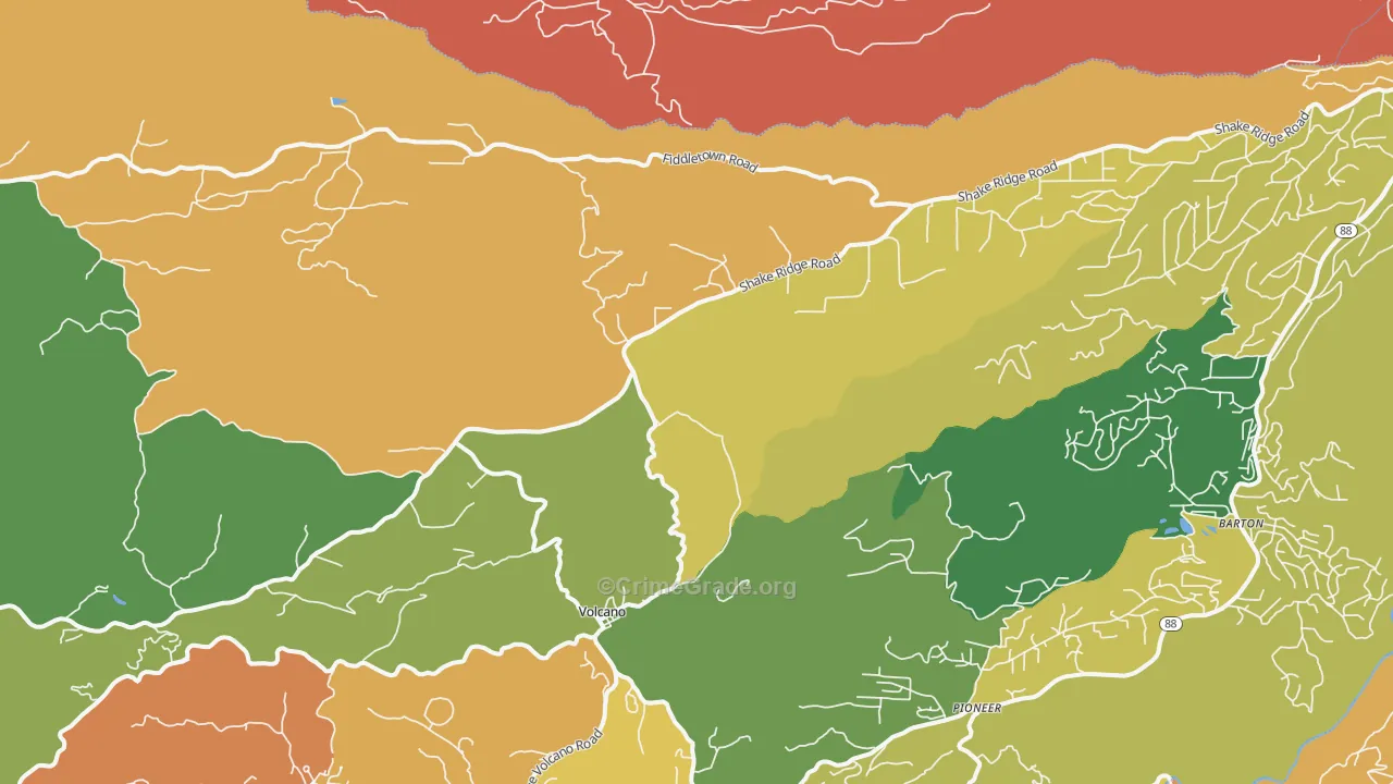 Volcano, CA Map of Robbery Rates