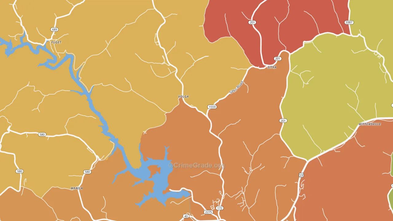 Volga, KY Map of Robbery Rates