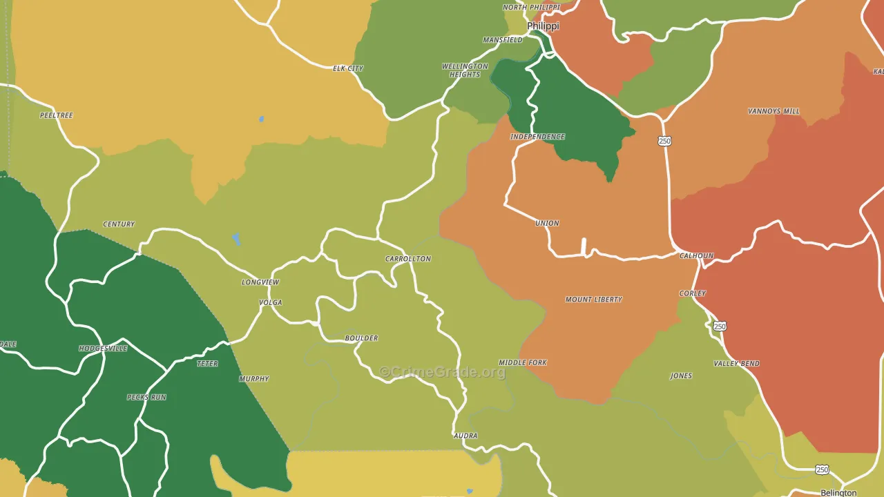 Volga, WV Map of Robbery Rates