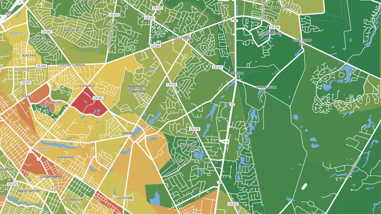 Voorhees, NJ Map of Robbery Rates