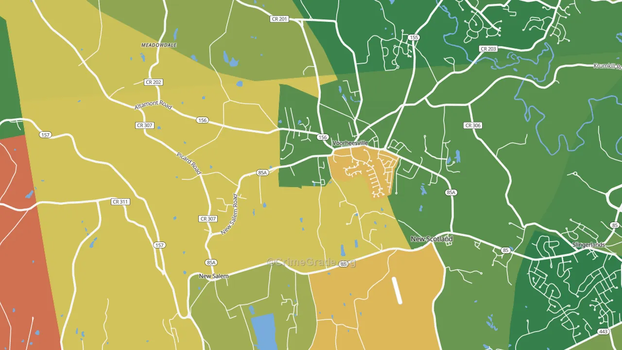 Voorheesville, NY Map of Robbery Rates