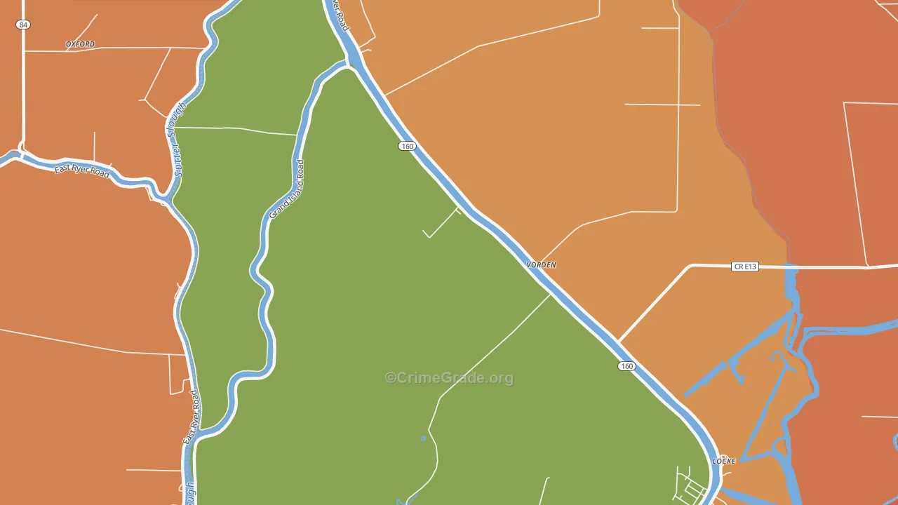 Vorden, CA Map of Robbery Rates