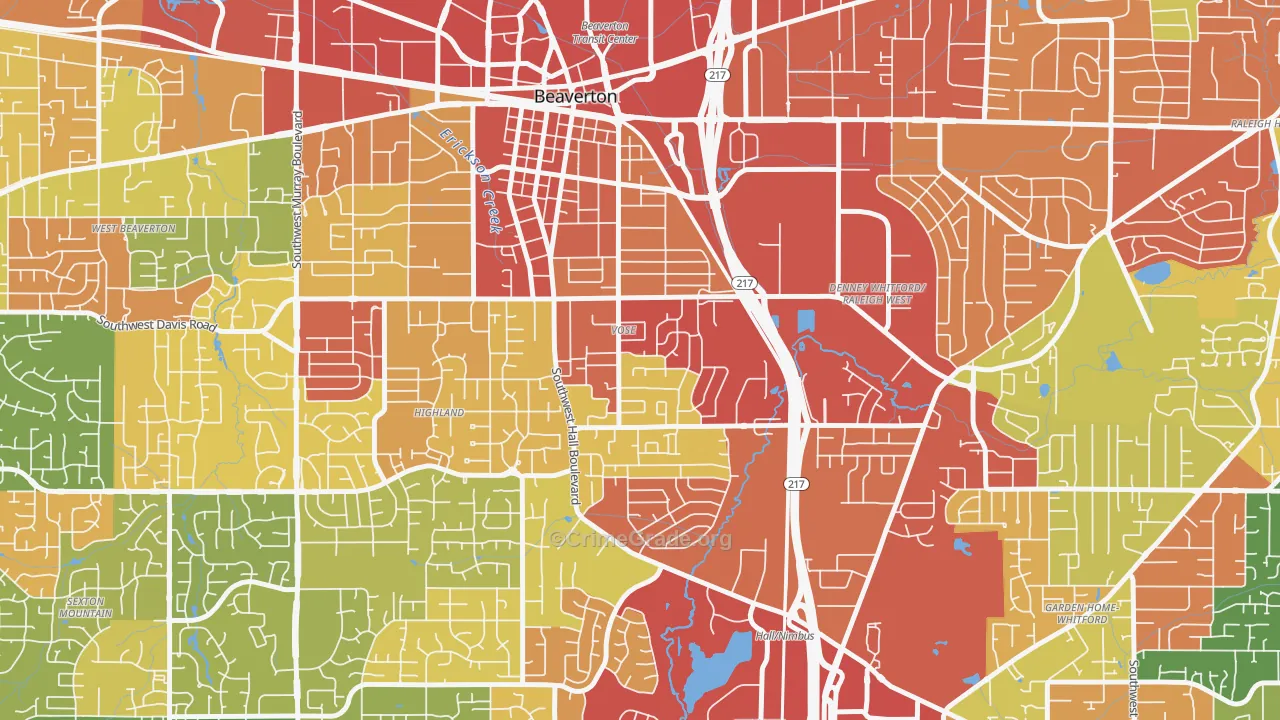 Vose, Beaverton, OR Map of Robbery Rates