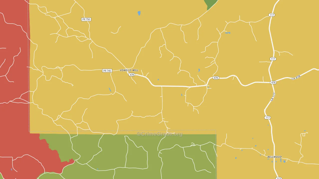 Vowells Mill, LA Map of Robbery Rates