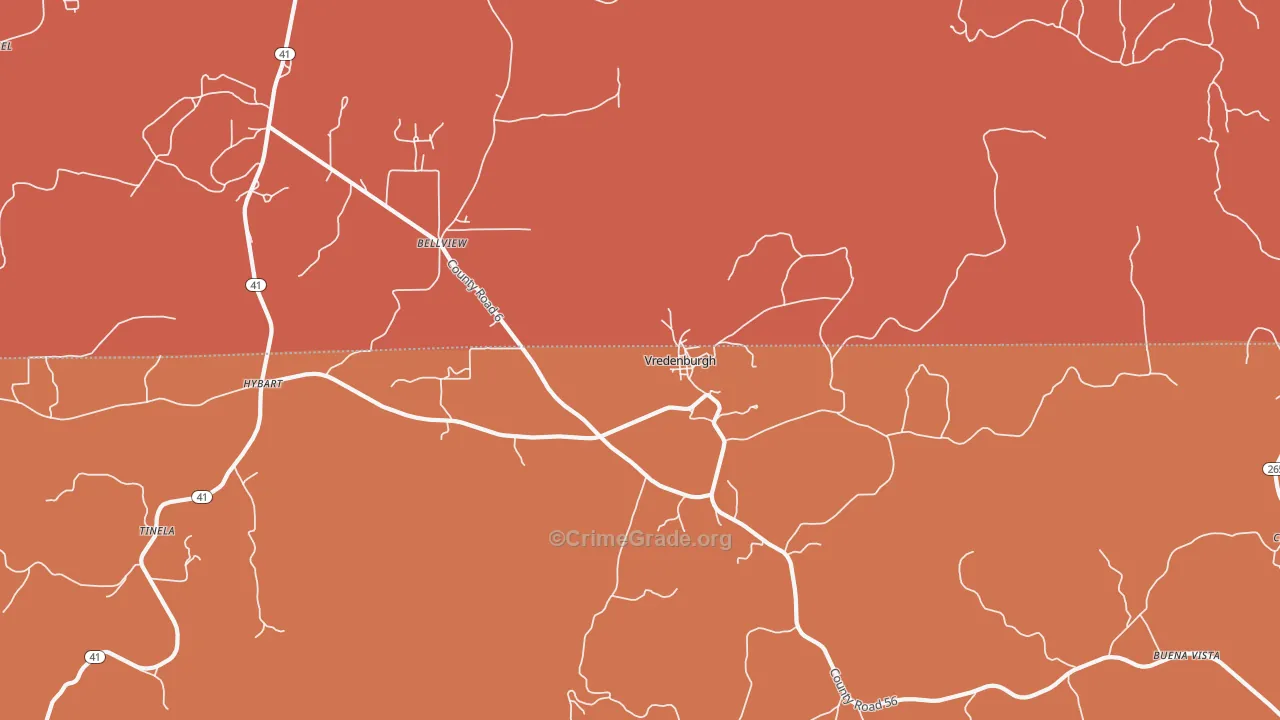 Vredenburgh, AL Map of Robbery Rates