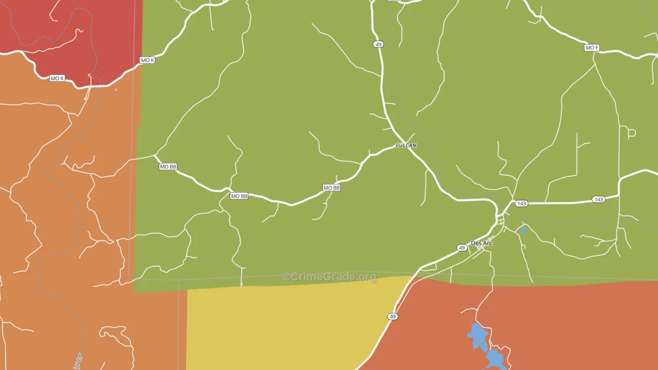 Vulcan, MO Map of Robbery Rates