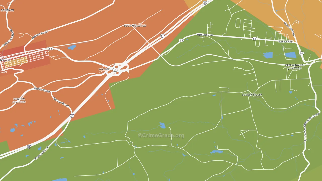 Vulcan, PA Map of Robbery Rates