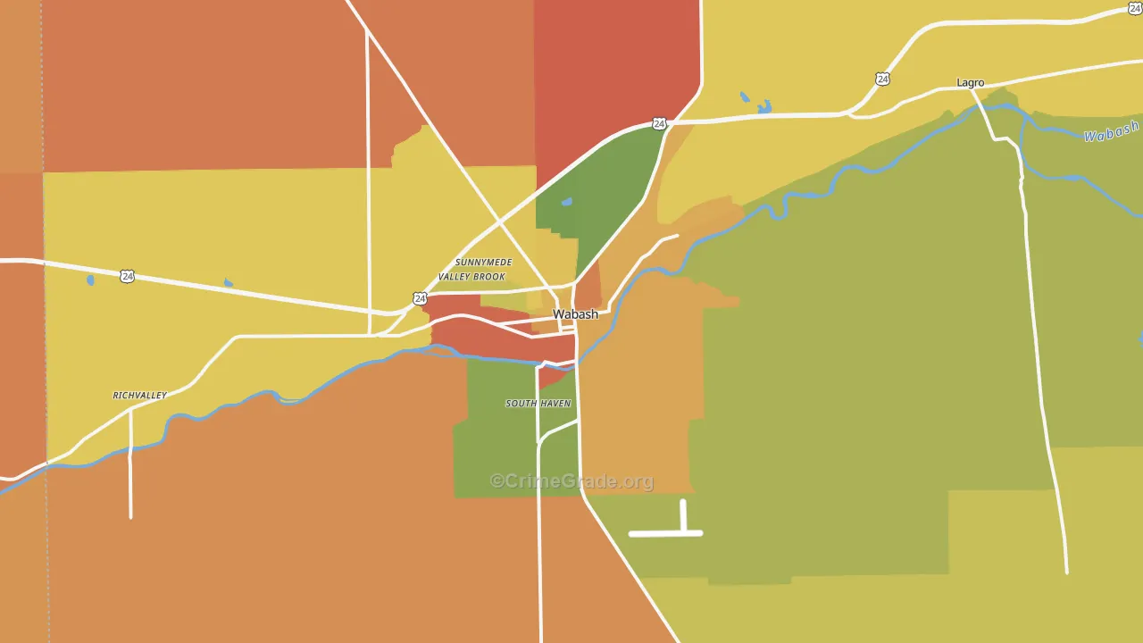 Wabash, IN Map of Robbery Rates
