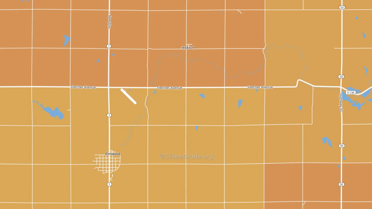 Wabash, NE Map of Robbery Rates