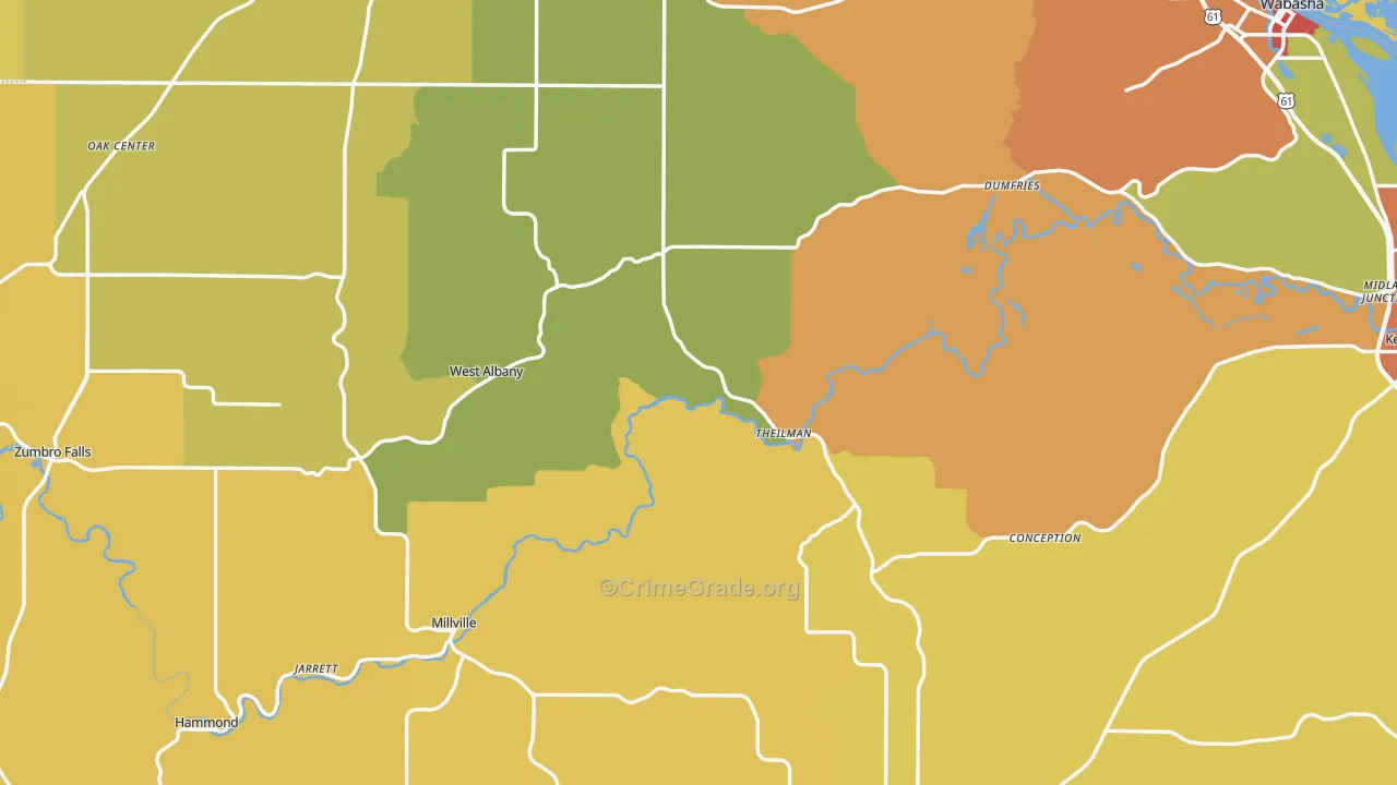 Wabasha County, MN Map of Robbery Rates