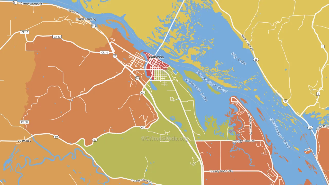 Wabasha, MN Map of Robbery Rates
