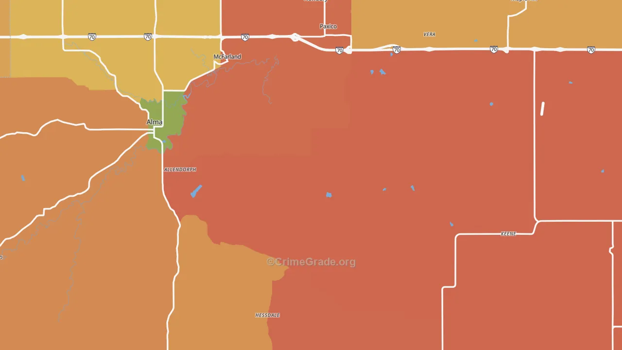 Wabaunsee County, KS Map of Robbery Rates