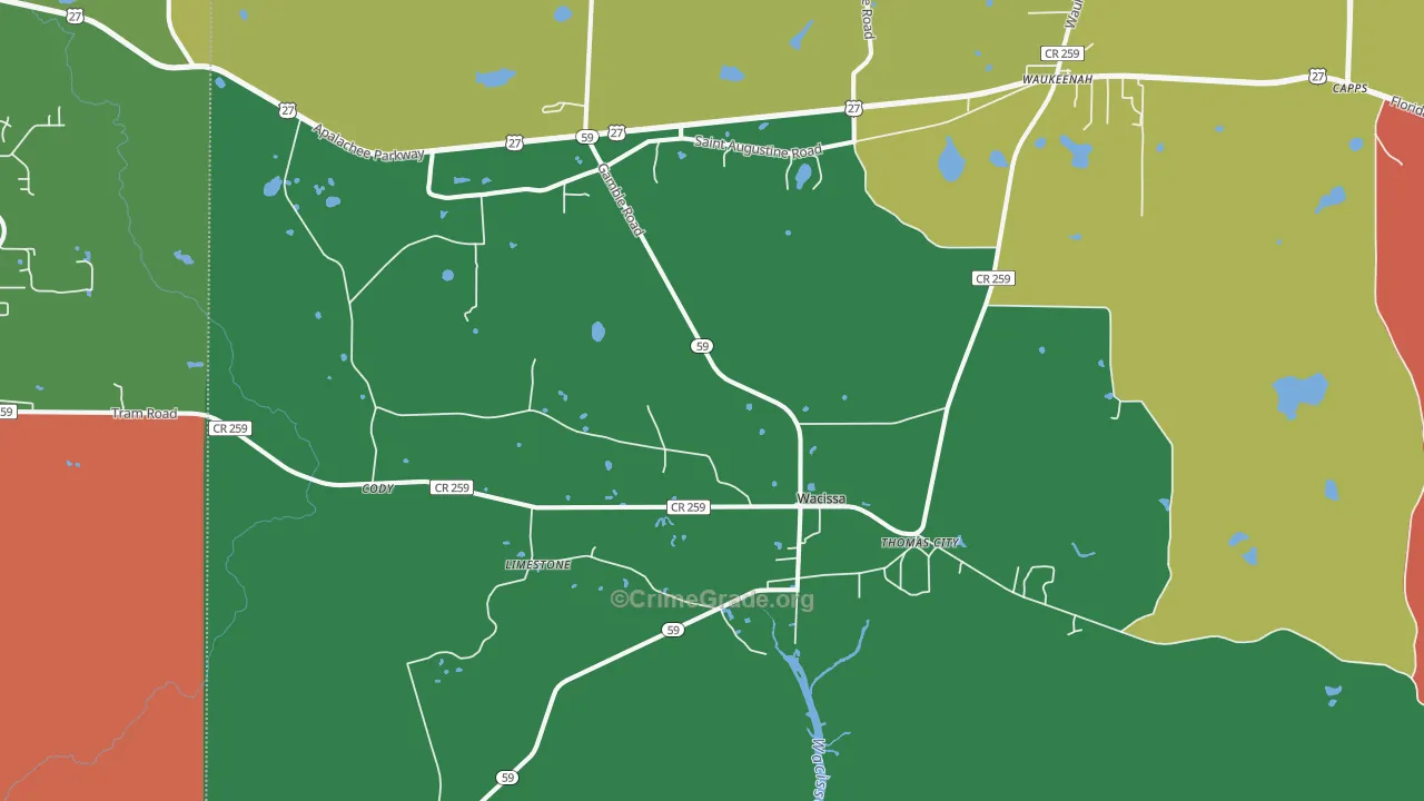 Wacissa, FL Map of Robbery Rates