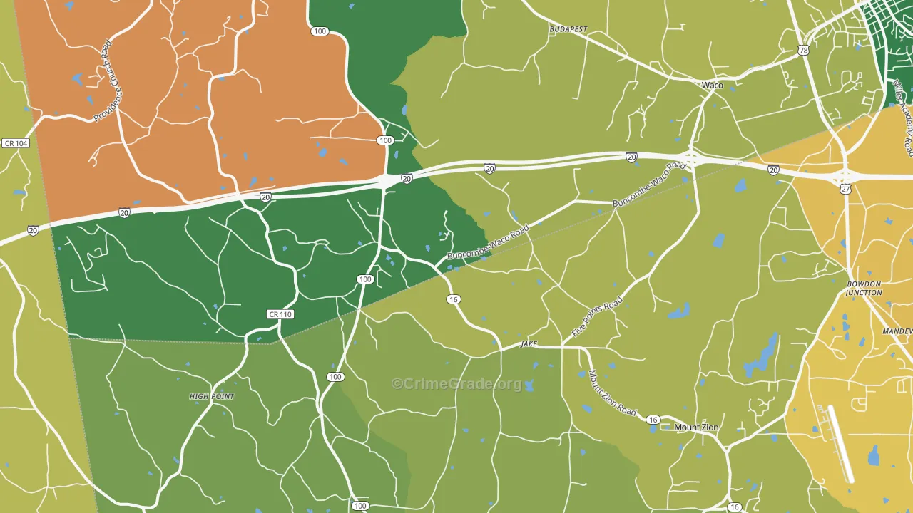 Waco, GA Map of Robbery Rates