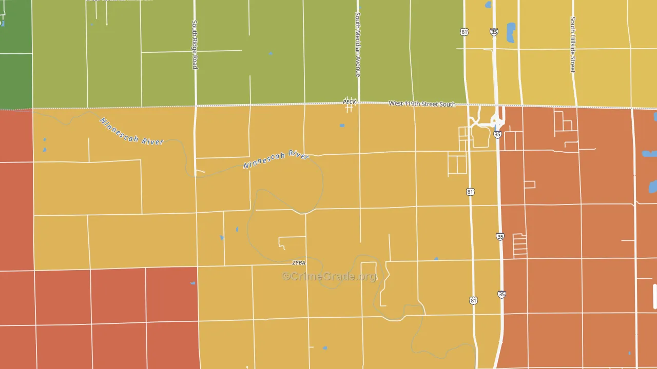 Waco, KS Map of Robbery Rates