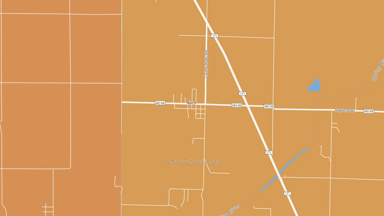 Waco, MO Map of Robbery Rates