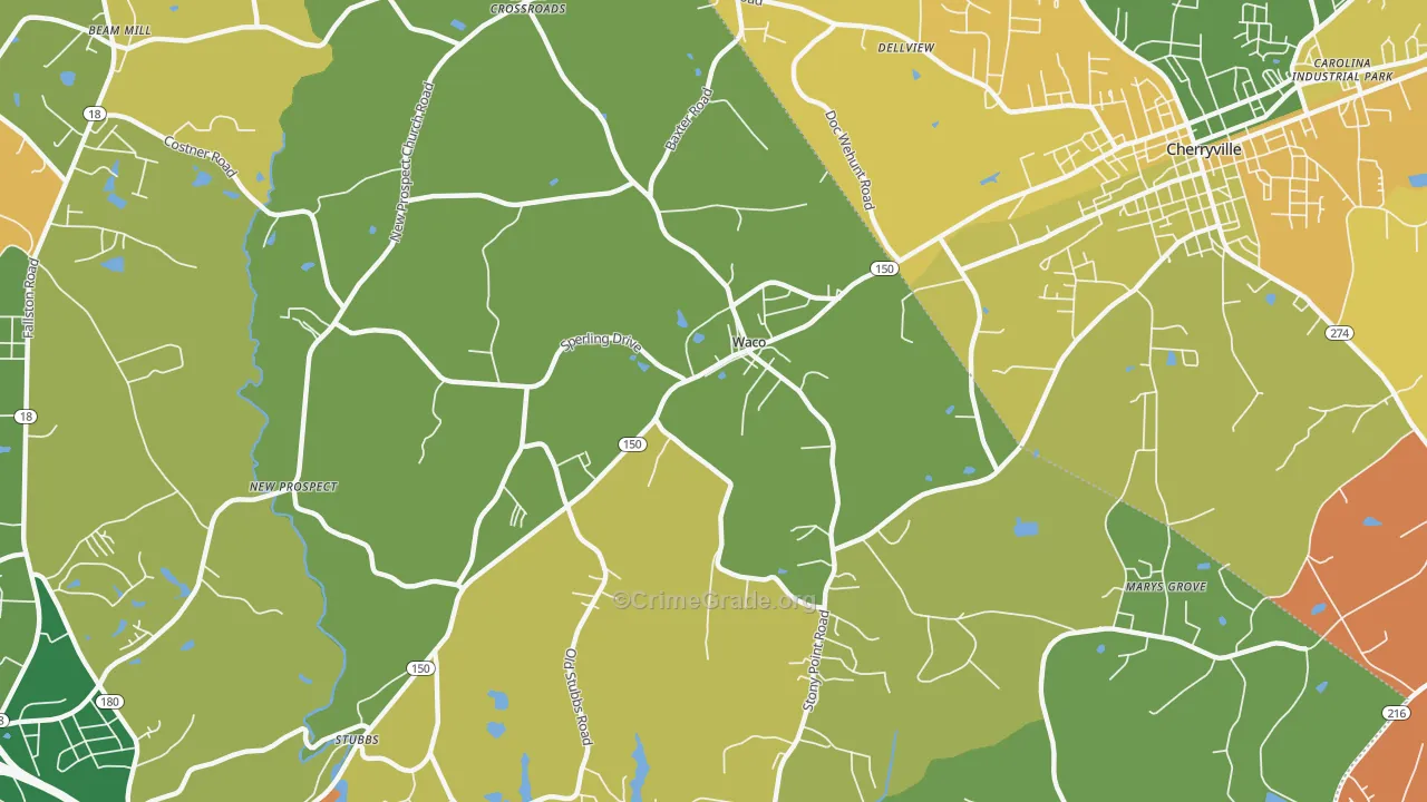 Waco, NC Map of Robbery Rates