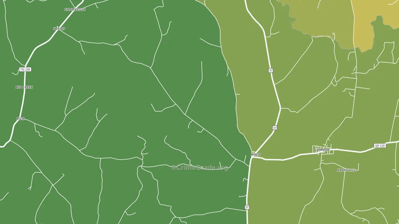 Waco, TN Map of Robbery Rates