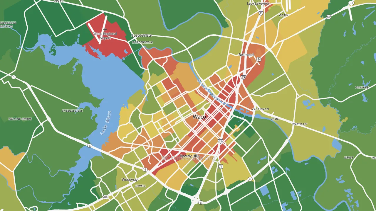 Waco, TX Map of Robbery Rates