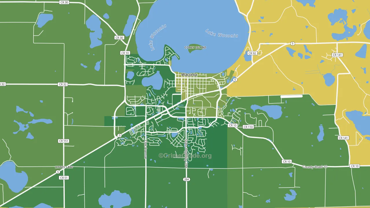 Waconia, MN Map of Robbery Rates