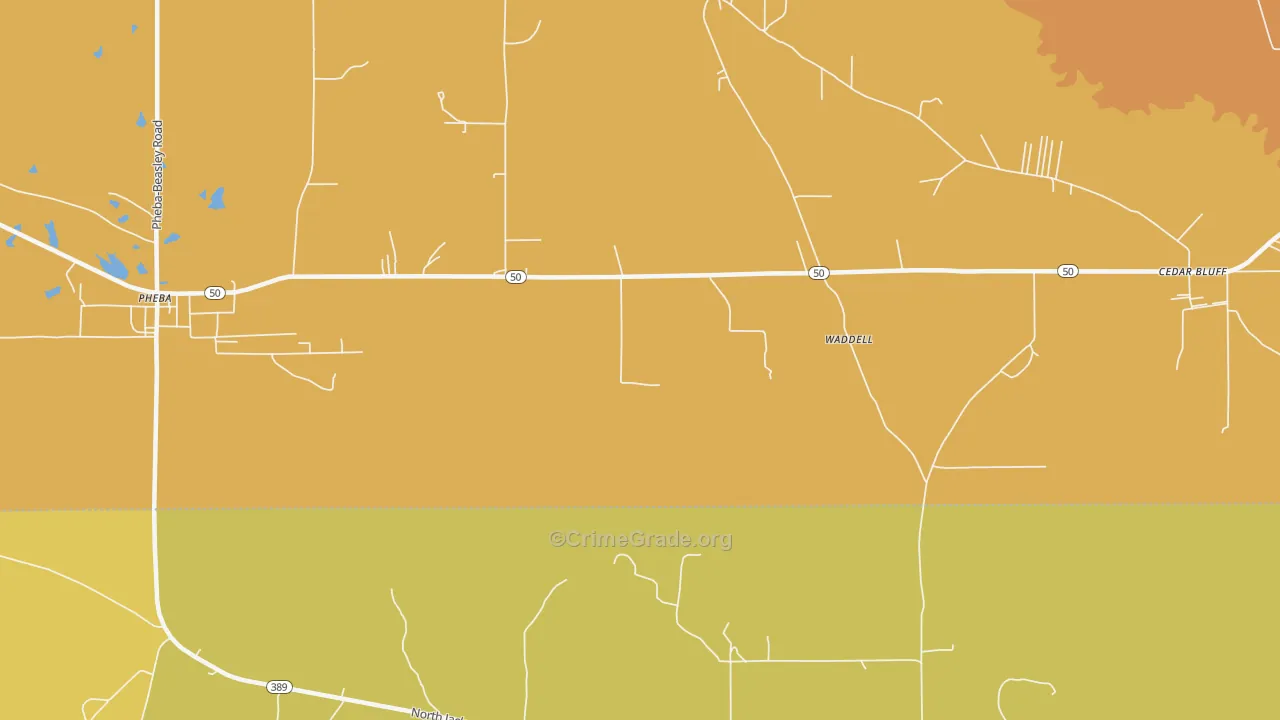 Waddell, MS Map of Robbery Rates