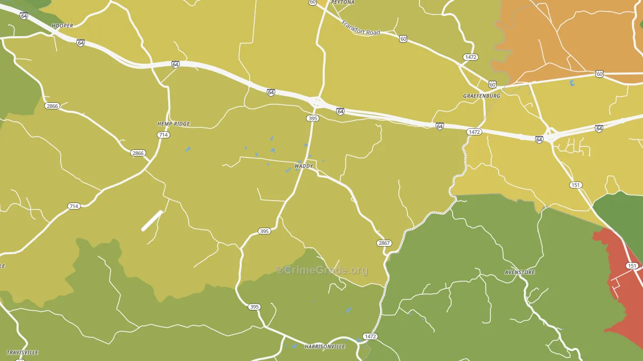 Waddy, KY Map of Robbery Rates