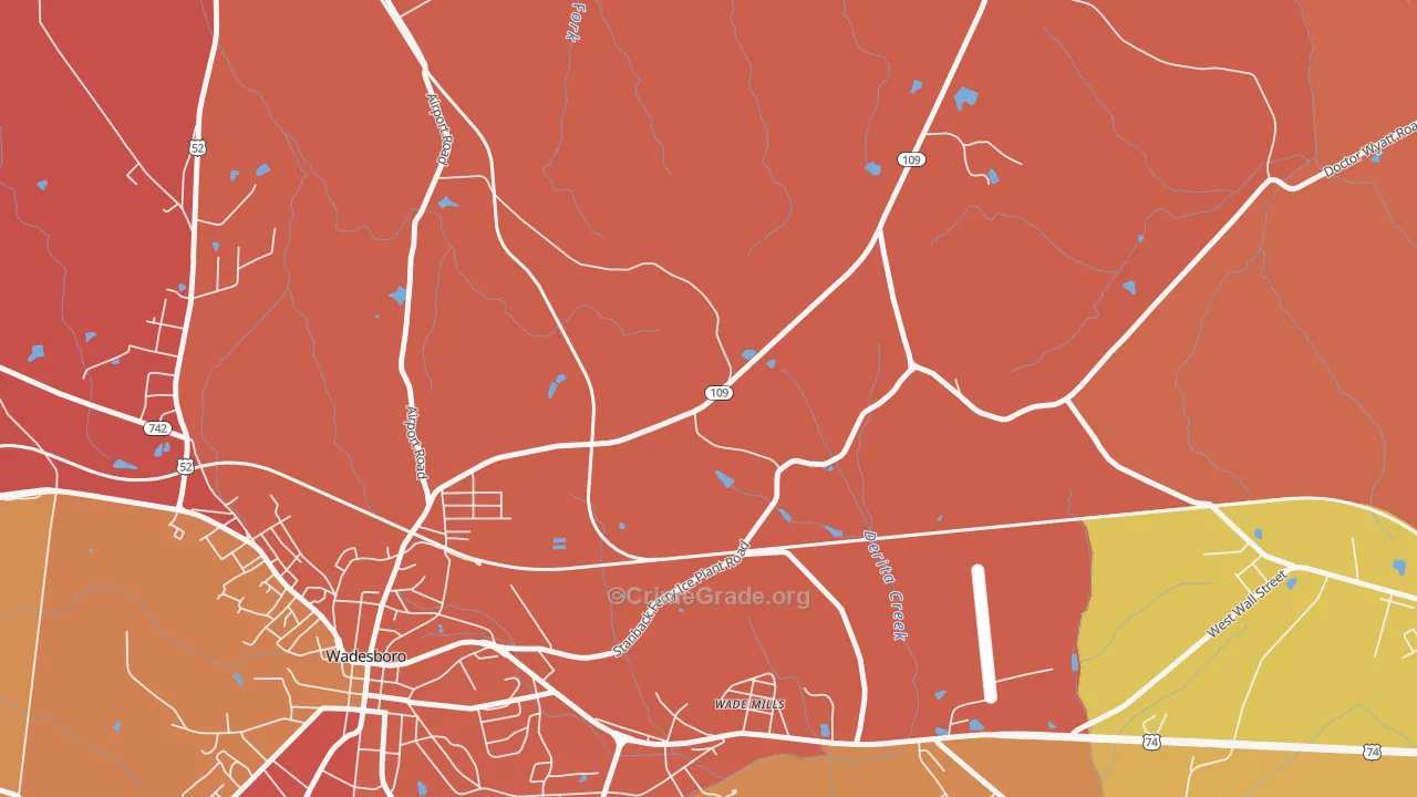 Wade Mills, NC Map of Robbery Rates