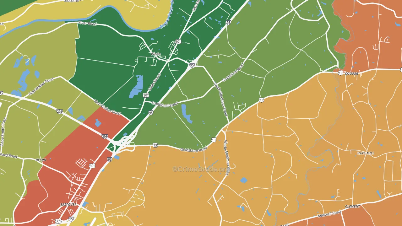 Wade, NC Map of Robbery Rates