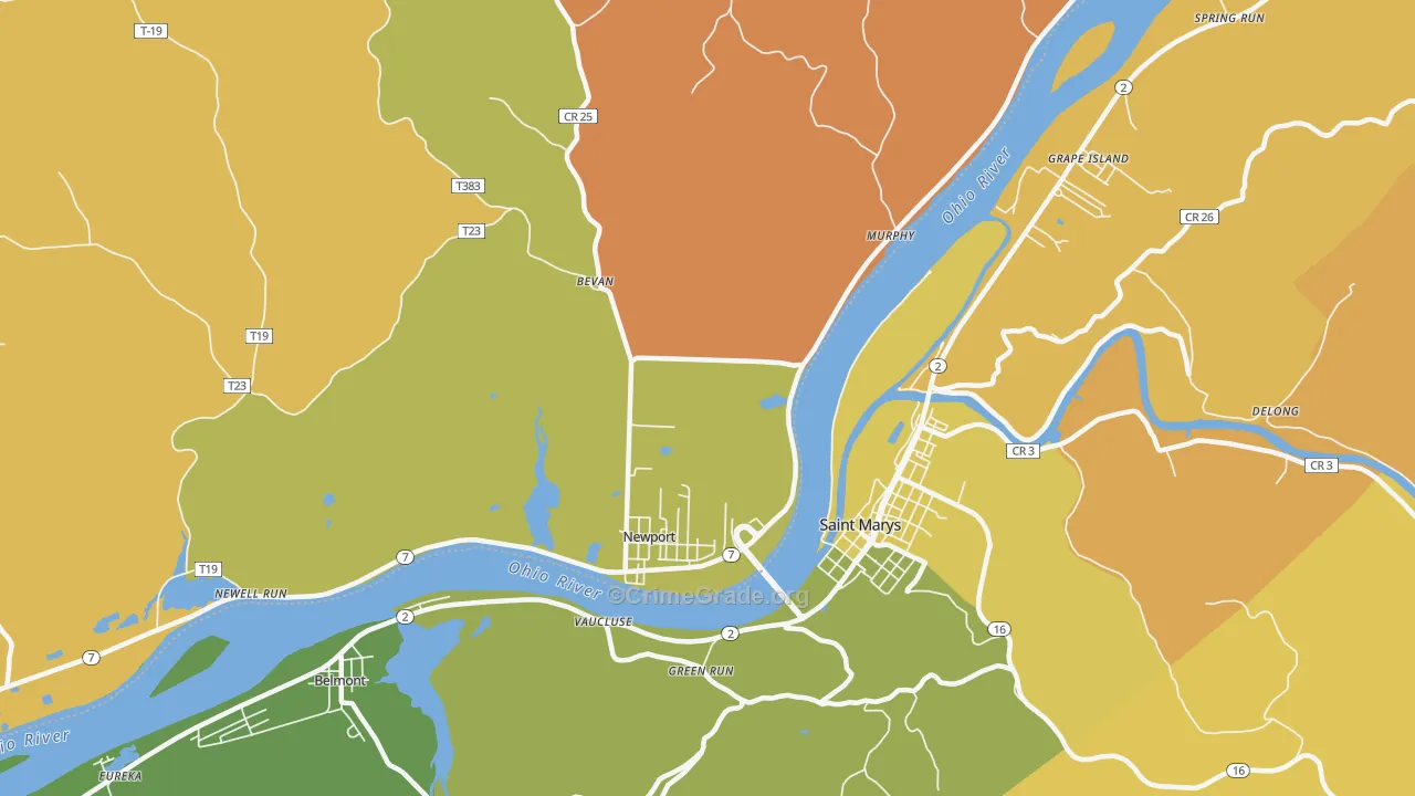 Wade, OH Map of Robbery Rates