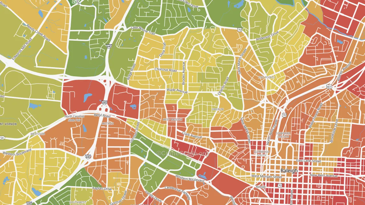 Wade, Raleigh, NC Map of Robbery Rates