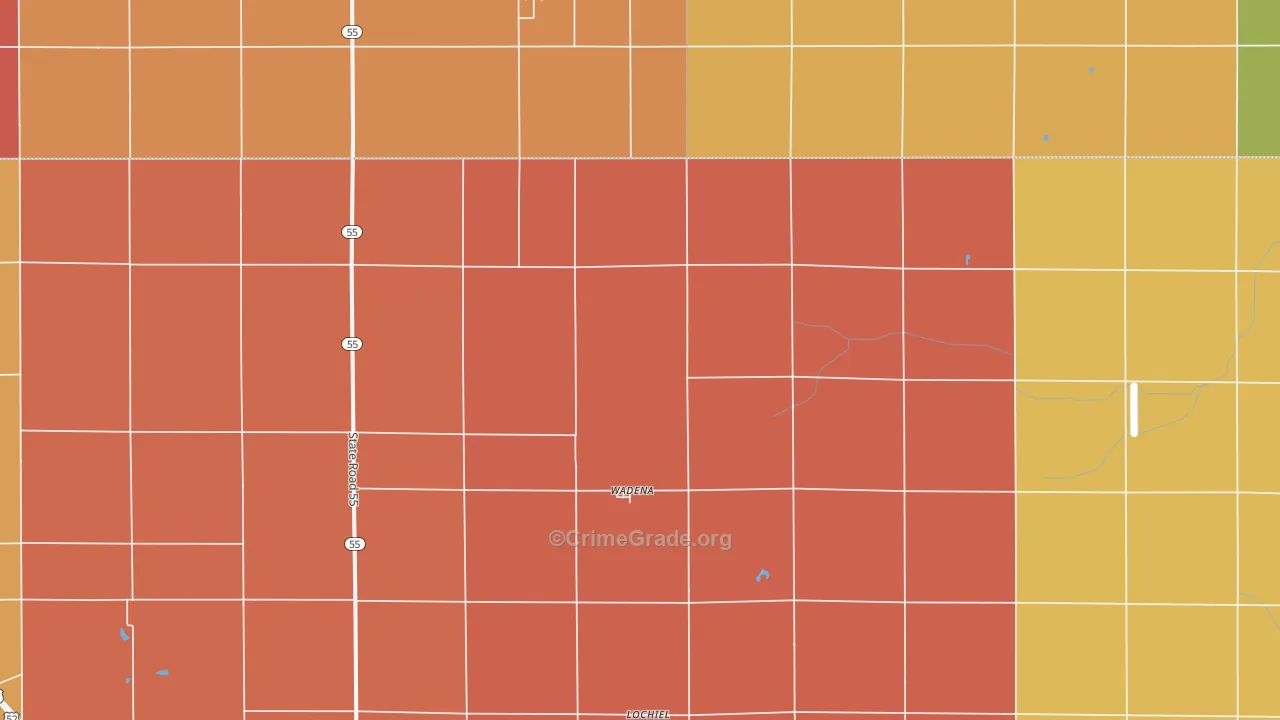 Wadena, IN Map of Robbery Rates