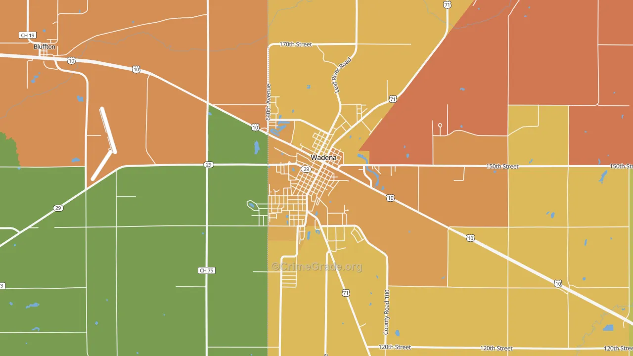 Wadena, MN Map of Robbery Rates