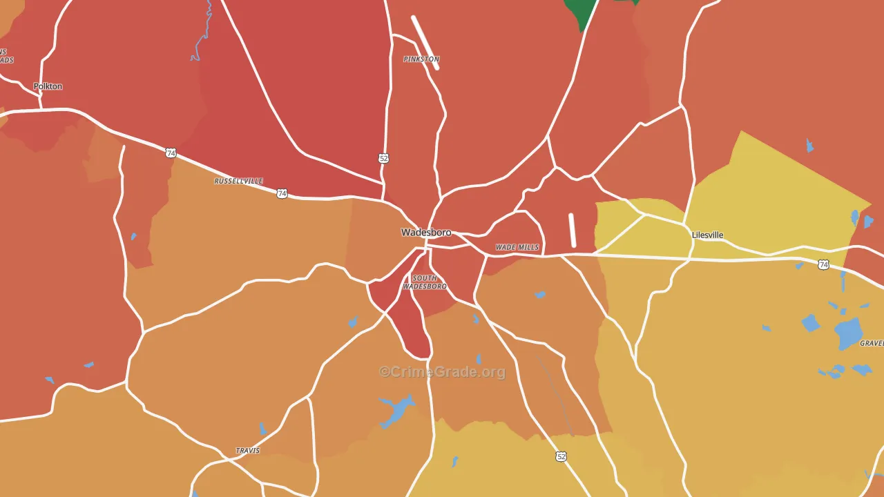 Wadesboro, NC Map of Robbery Rates